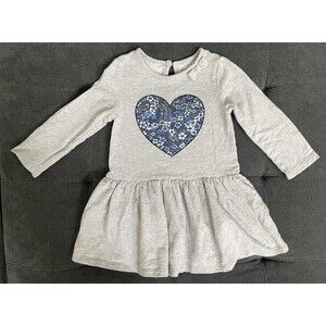 BabyGap Girls 3T Blue Floral Heart Long Sleeve Gray Fall/Winter Dress